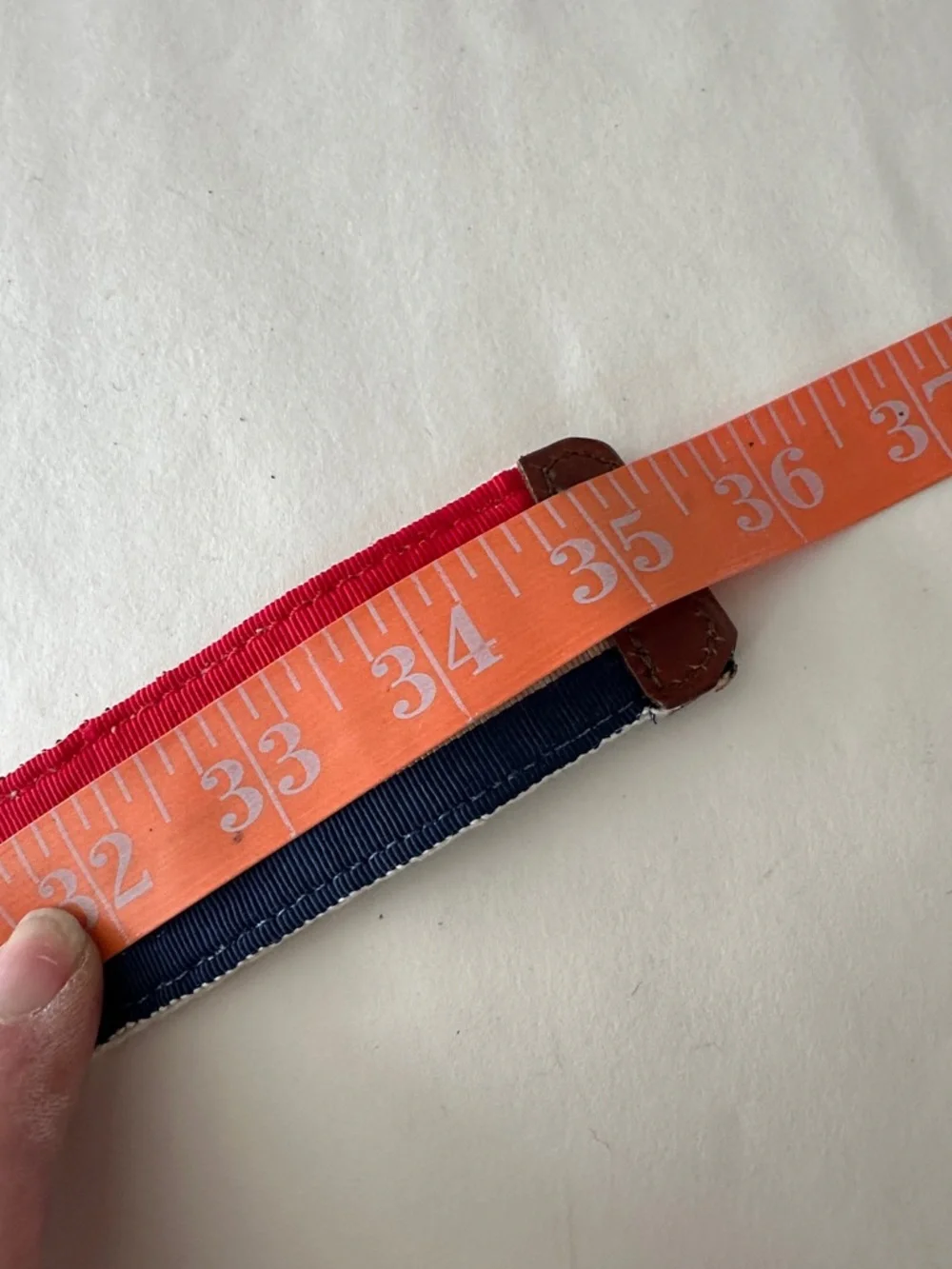 PREPPY VINTAGE 1980s LADIES WOVEN RIBBON BELT Brass O RING RED BLUE STRIPE 36